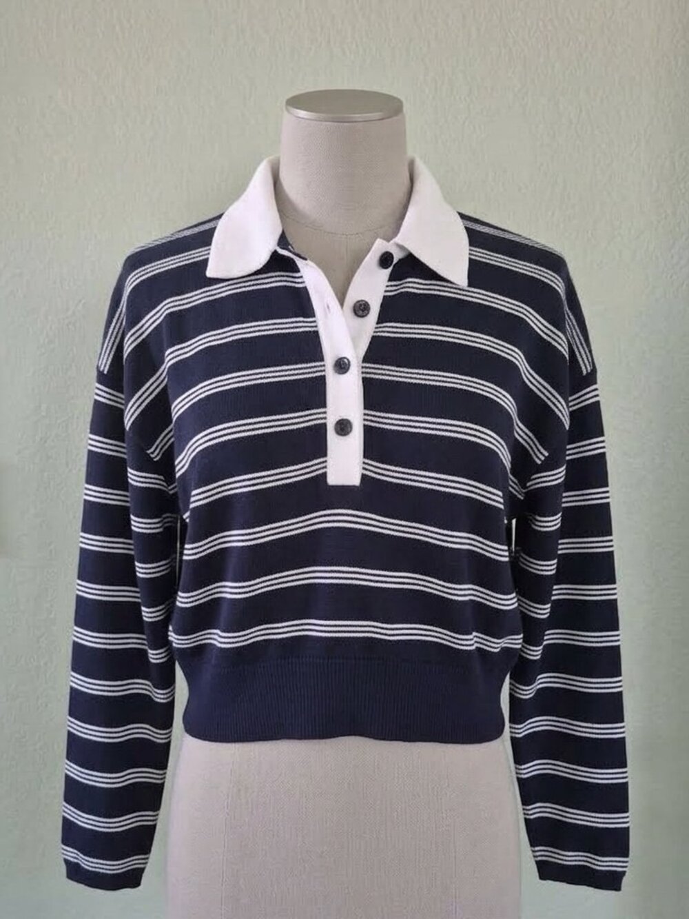 J.Crew Cropped Striped Rugby Polo Sweater – NWT – Size XS – Navy/White